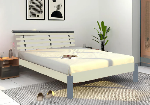 Rubberwood Double Bed (Off White and Grey)