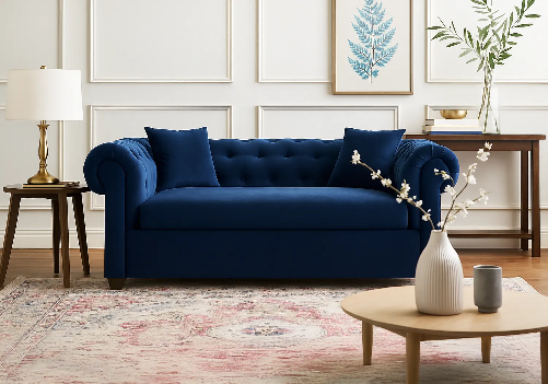 Indie 2-Seater Sofa (Dark Blue Velvet)