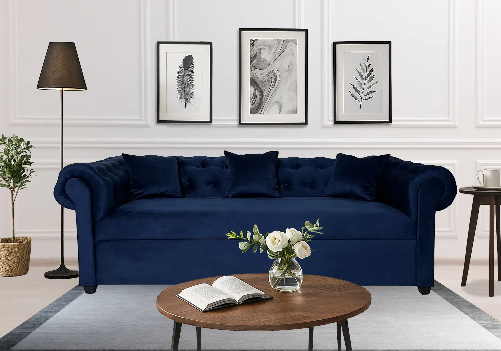 Indie 3-Seater Sofa (Dark Blue Velvet)
