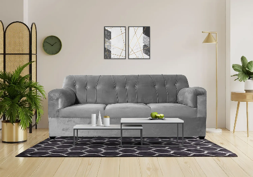 Velvet Sofa 3 Seater (Grey)